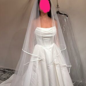 BRAND NEW White Satin Edge Bridal Veil, Double Tier (79”)